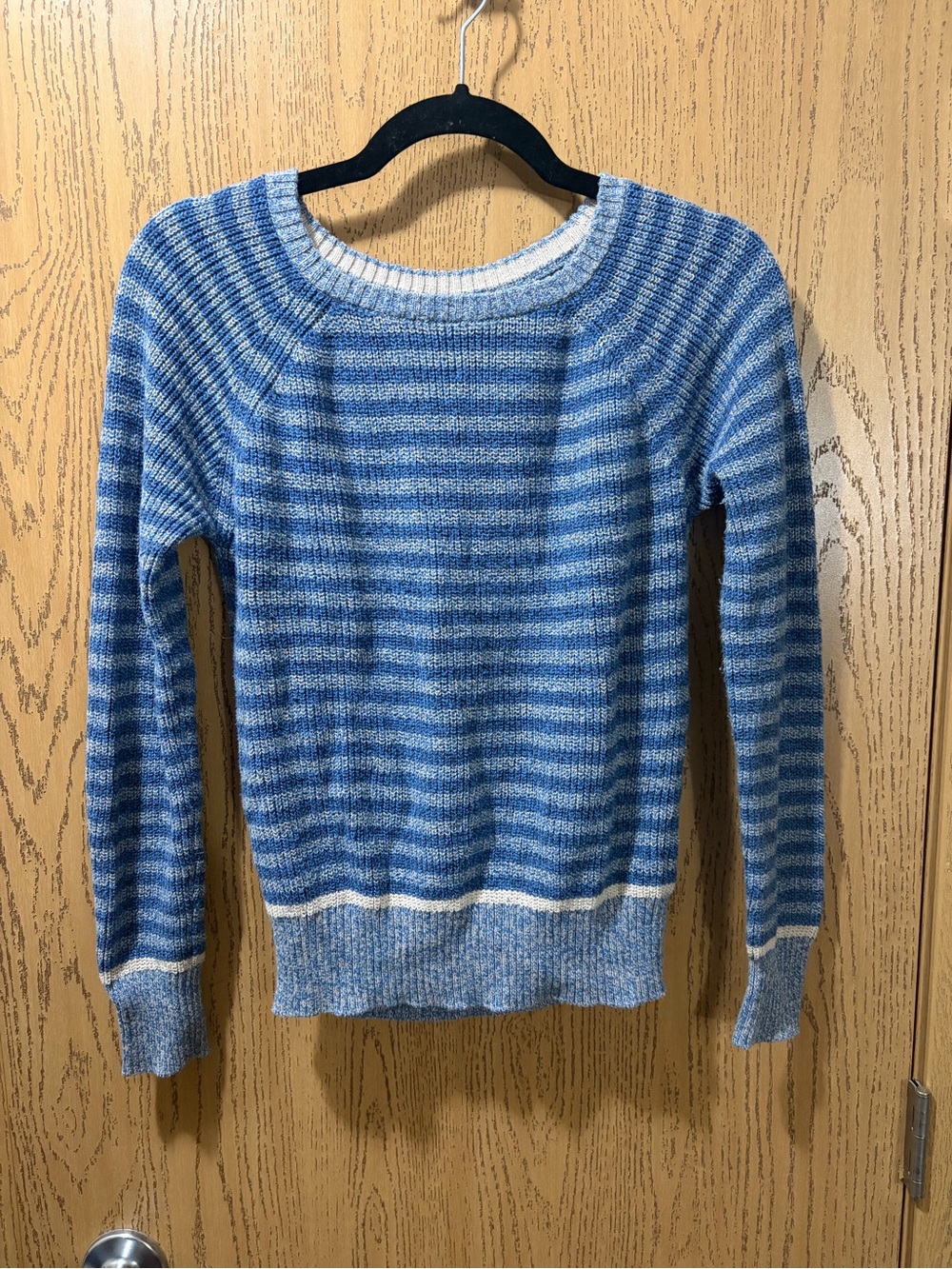 Pixley Blue Marled Knit Raglan Sweater XS White Stripe